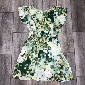 Stunning Watercolor Dress with Ruffle Sleeves